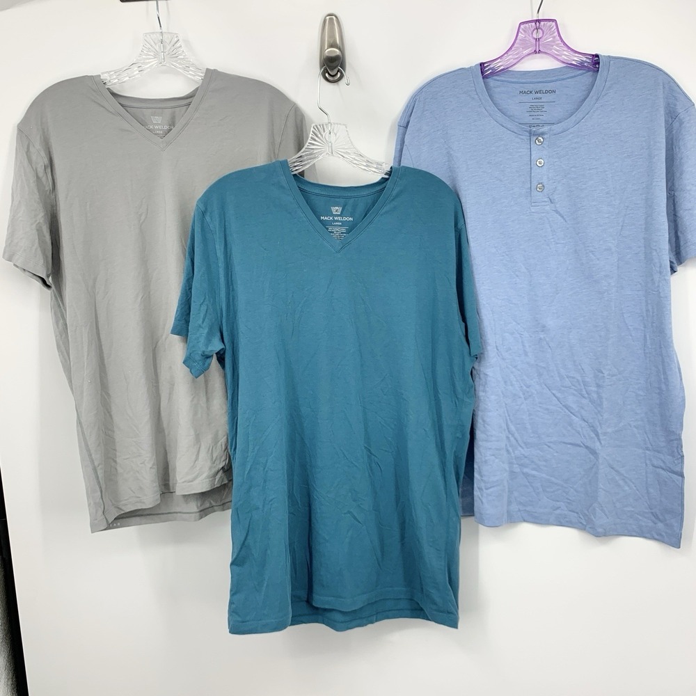 Mack Weldon Men Size Large Shirt Lot 3 Tops Tees Short Sleeve Blue Gray Cotton